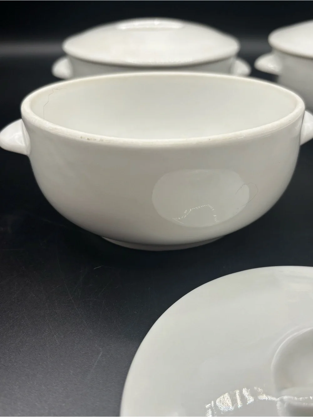 APILCO Set of 4 Porcelaine à Feu Covered Soup Bowls / Individual Casseroles